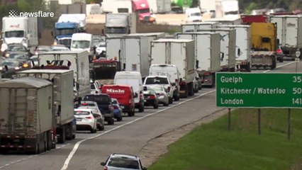 Traffic jams continue after pollution investigators deem air near Canada's main roads is high in contaminants