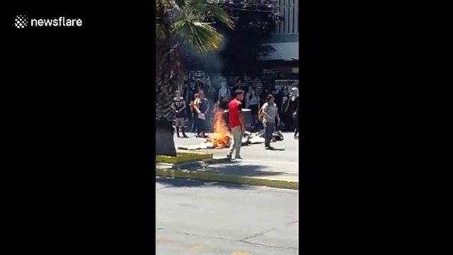 Chilean students vandalizing the streets of Santiago