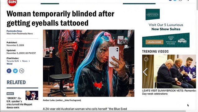WOMAN GETS EYEBALLS TATTOOED