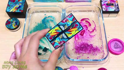 Pink vs Teal ! Mixing Makeup Eyeshadow into Clear Slime | Satisfying Slime s #624