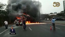 Camión se incendia en la vía Perimetral de Guayaquil