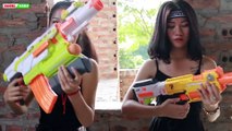 Nerf War - Three sisters Nerf Guns Criminal Group Beauty Wars