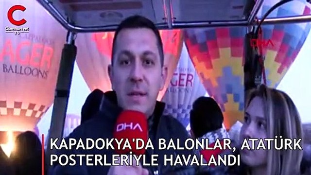Kapadokya'da balonlar, Atatürk posterleriyle havalandı