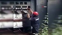 Elektrik işçisi çalışırken trafo patladı