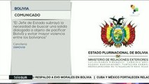 Cancillería de Bolivia llama a países a apoyar el diálogo político