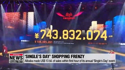 Alibaba says Singles' Day sales hit 91.2 billion yuan in first hour