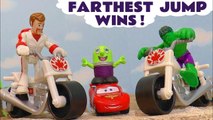 Disney Pixar Cars 3 Lightning McQueen in Hot Wheels Farthest Jump Wins with Toy Story 4 Duke Caboom  and DC Comics Batman Full Episode English