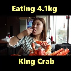 Eating 4.1kg King crab in the Garak seafood market in Seoul, Korea.