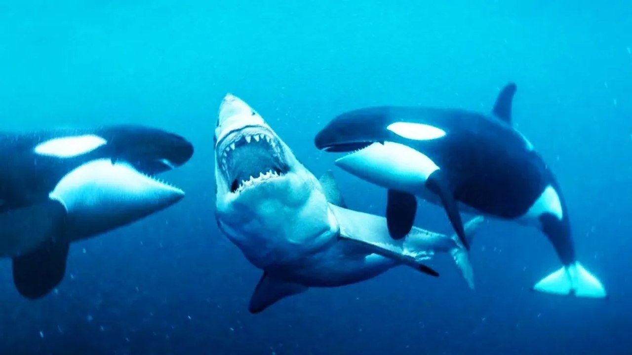 La jauría de orcas persigue, caza y mata al tiburón blanco