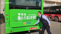 Chinese motorist drinks water from exhaust of hydrogen-powered bus to show how clean it is