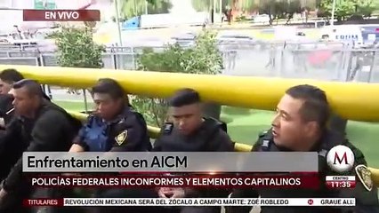 Policías federales inconformes se manifiestan en AICM