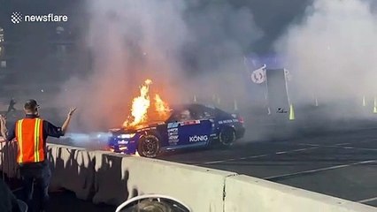 Shocking moment BMW bursts into flames at Las Vegas drift event