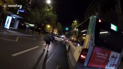 Shocking moment man rollerblades while carrying young child in arms in Paris