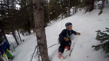Skier Jumps Down A Hill And Falls On His Face