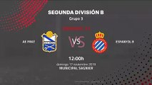 Previa partido entre AE Prat y Espanyol B Jornada 13 Segunda División B