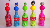 5 Pj Masks Bottles with Balls Beads, Learn Colors with Coca Cola Surprise Bottles Toy