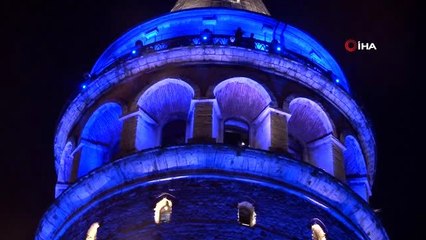 Galata Kulesi 'Dünya Diyabet Günü' nedeniyle maviye büründü