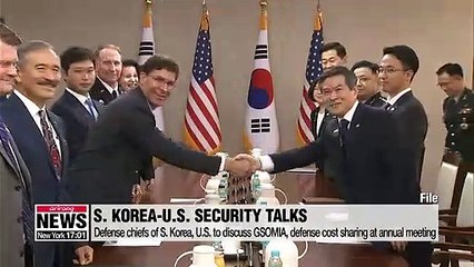 Download Video: Defense chiefs of S. Korea, U.S. to discuss GSOMIA, defense cost sharing at annual meeting