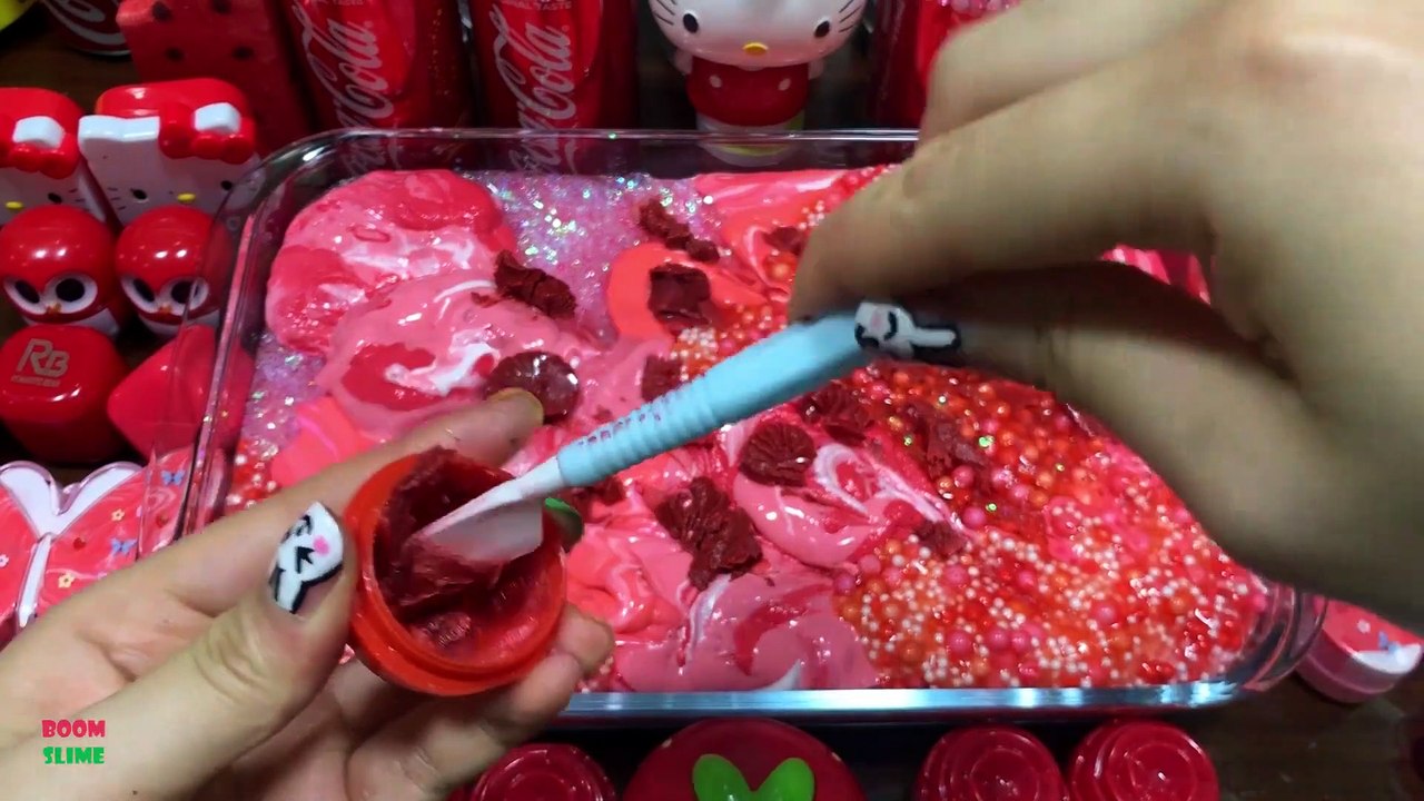 RED COKE Slime! Festival of Color! Mixing Makeup & Glitter Into Slime! Satisfying Slime Smoothie#764
