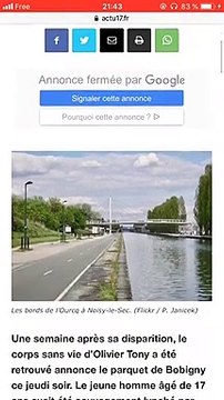 Le corps du jeune homme de 17 ans dont le lynchage a été diffusé sur internet à été retrouvé hier sur les berges du canal de l'Ourcq à Noisy-le-Sec
