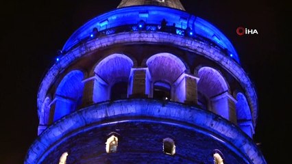 Galata Kulesi 'Dünya Diyabet Günü' nedeniyle maviye büründü