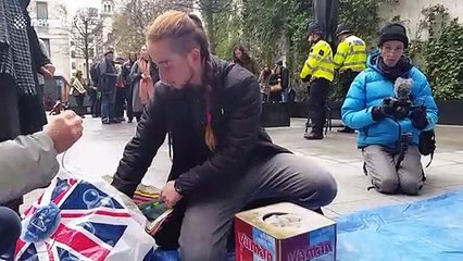 Extinction Rebellion protest outside BlackRock offices in London over Amazon fires
