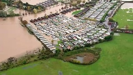 Aerials over Evesham show devastation of flood damage