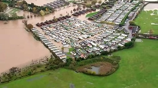 Aerials over Evesham show devastation of flood damage