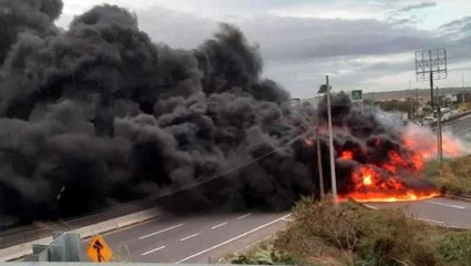 Volcadura de pipa deja incendio en autopista Veracruz-Cardel
