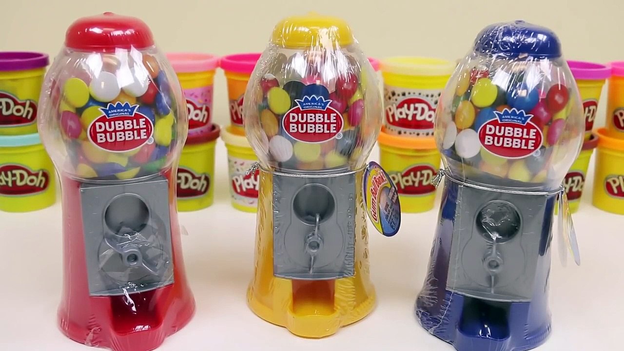 Red, Blue and Yellow Dubble Bubble Machines with Colorful Gumballs