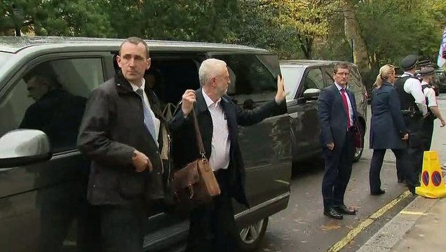 Jeremy Corbyn arrives to approve Labour manifesto