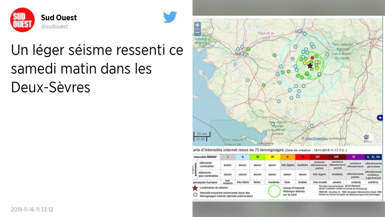 Un séisme ressenti samedi matin dans les Deux-Sèvres