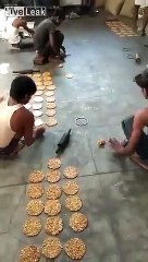 下载视频: Ces employé d'une usine de nourriture préparent les plats à même le sol en Inde !