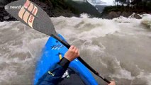 Adventurous kayaker runs giant rapids in Tibet