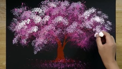 Bath Sponge _& Q-tips painting technique _⁄ How to draw Romantic Couple beside tree