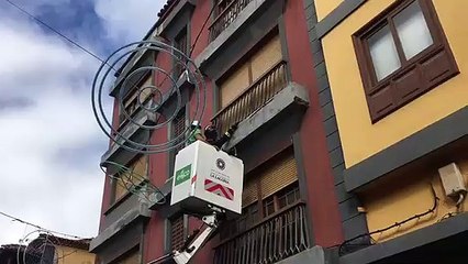 Caída de cascotes en la calle Herradores de La Laguna