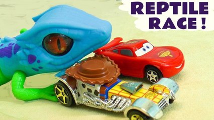 Hot Wheels Reptile Challenge with Disney Pixar Cars 3 Lightning McQueen vs Toy Story 4 & Spongebob Patrick Funling Races Full Episode English