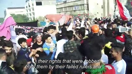 Iraqi anti-government demonstrators react to Iran riots