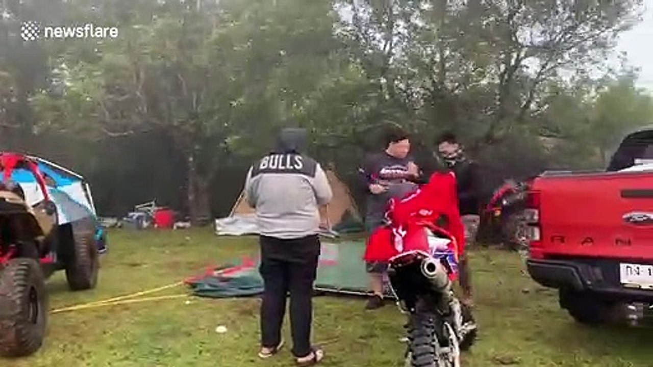 Howling winds blow away campers' tents in Thailand