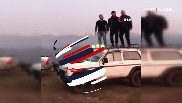 Karadeniz dağlarında jip tepesinde horon