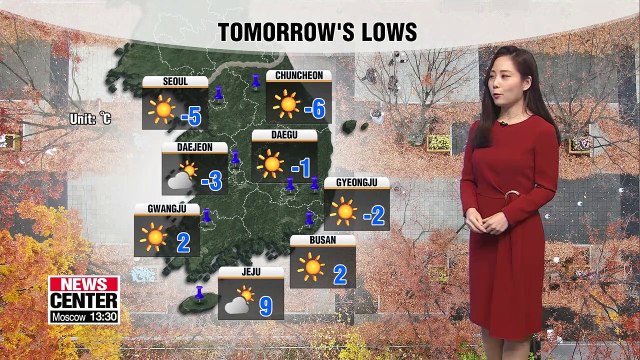 Wednesday's lows coldest yet this year in Seoul and clear skies across the country