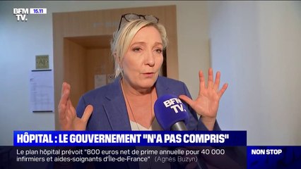 Plan hôpital: "Aucune décision structurante n'est prise par le gouvernement", estime Marine Le Pen (RN)