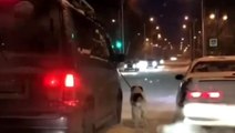 Komşusuna kızdı, köpeğini buz tutan yolda yürüttü