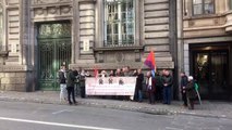 Bruxelles - manifestation du Ptb contre la mission économique bruxelloise et wallonne en Israël (vidéo Germani)