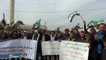 مظاهرة في معبر باب السلامة الحدودي تنديدا بقصف مخيمات النازحين