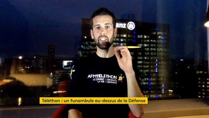 Téléthon : "Sur la ligne, je ne suis pas seul", un funambule défie la pesanteur à 150 m au-dessus de La Défense