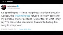 مستشار الأمن القومي السابق جون بولتون يتهم البيت الأبيض بحجب حسابه في تويتر