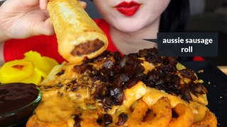 ASMR+ANIMAL+STYLE+FRIES+IN-N-OUT+(HOMEMADE)+++SAUSAGE+ROLL+++ONION+RINGS+++PICKLES