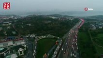 15 Temmuz Şehitler Köprüsü'nde trafik yoğunluğu havadan görüntülendi