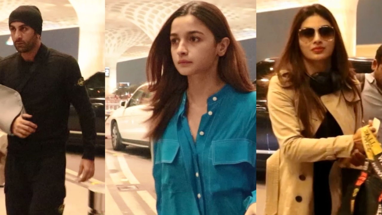 Spotted Ranbir Kapoor  Alia Bhatt and Mouni Roy at the Airport